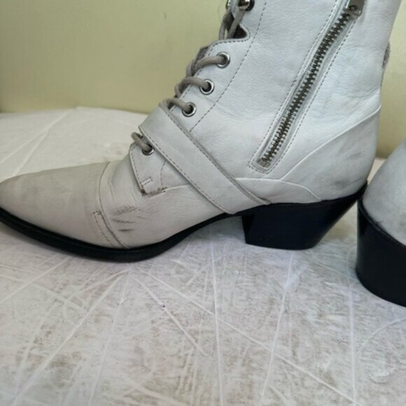 AllSaints Katy Leather Zip Buckle Lace Up Moto Western Heel Boots Festival Shoe - Picture 4 of 16